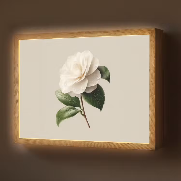 Cameliabloem - Wit - Groen Light Box met batterij (Wandlamp) middel -z3d_website