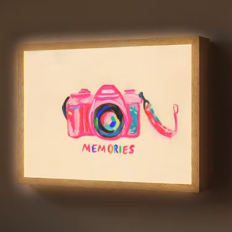 Camera - Memories - Roze - Geschilderd Light Box met batterij (Wandlamp) middel -z3d_website
