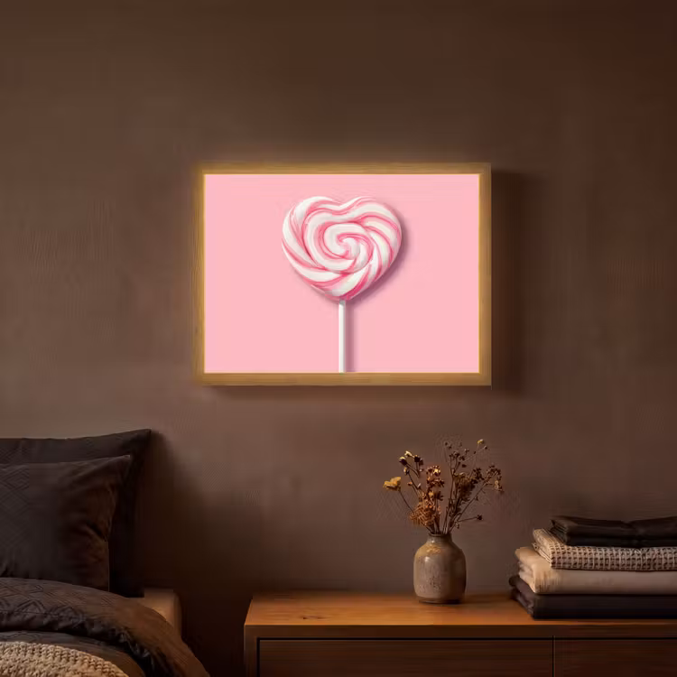 Snoep - Lolly - Hart- Roze Light Box met batterij (Wandlamp) middel -sfeer4