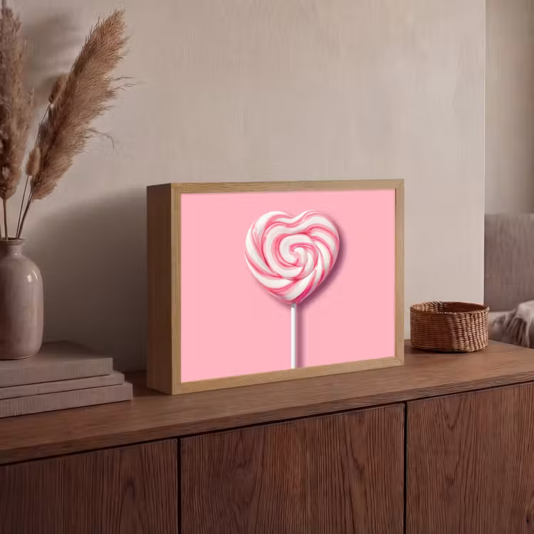 Snoep - Lolly - Hart- Roze Light Box met batterij (Wandlamp) middel -sfeer2