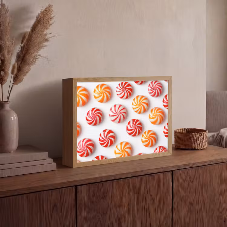 Snoep - Patroon - Rood - Oranje Light Box met batterij (Wandlamp) middel -sfeer2