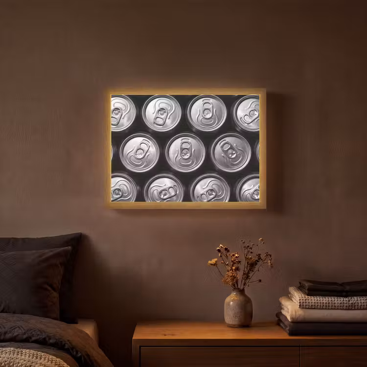 Blikjes - Aluminium - Patroon - Industrieel - Zilver Light Box met batterij (Wandlamp) middel -sfeer4