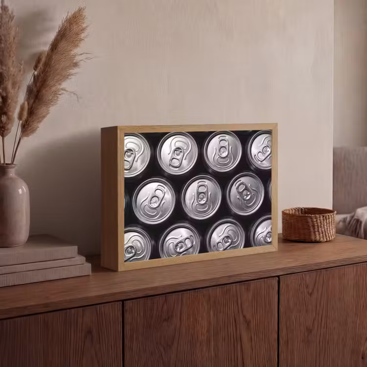 Blikjes - Aluminium - Patroon - Industrieel - Zilver Light Box met batterij (Wandlamp) middel -sfeer2