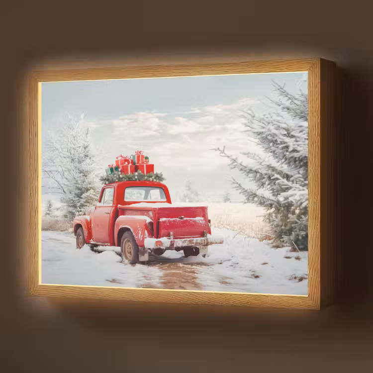 Auto - Rood - Cadeaus - Winter - Sneeuw - Kerst Light Box met batterij (Wandlamp) middel -z3d_website