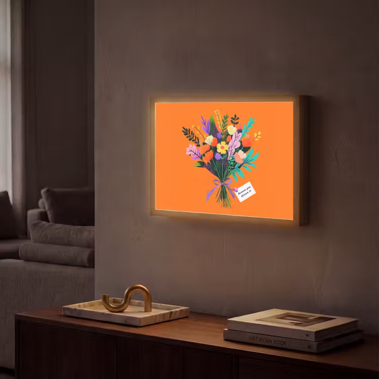 Kaartje - Boeket - Bloemen Light Box met batterij (Wandlamp) middel -sfeer1