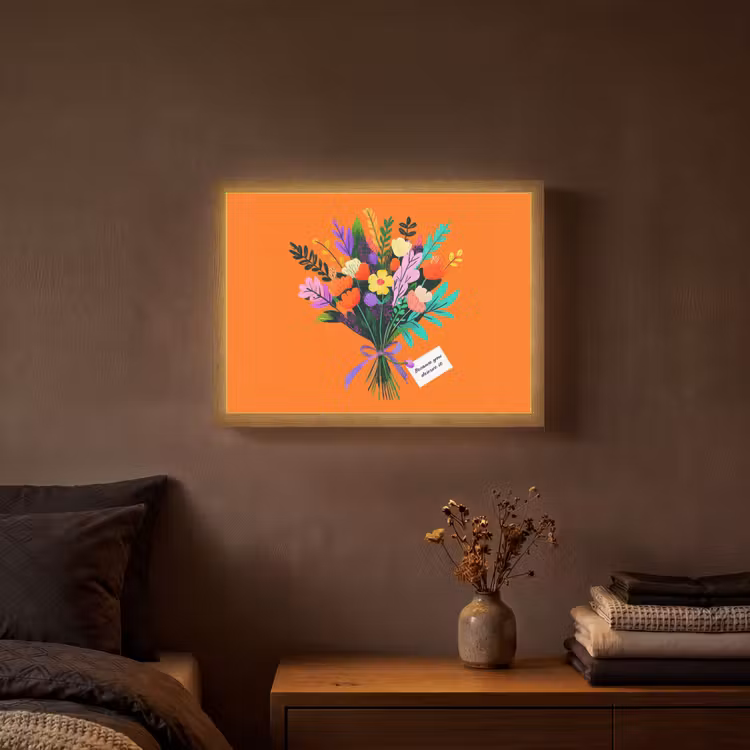 Kaartje - Boeket - Bloemen Light Box met batterij (Wandlamp) middel -sfeer4