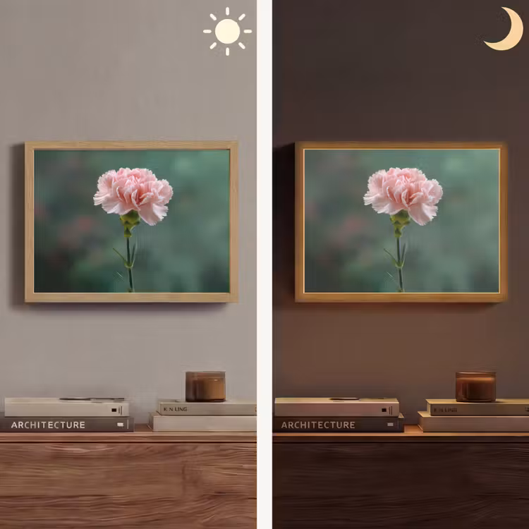 Anjer - Roze - Bloemblaadjes Light Box met batterij (Wandlamp) middel -sfeer3
