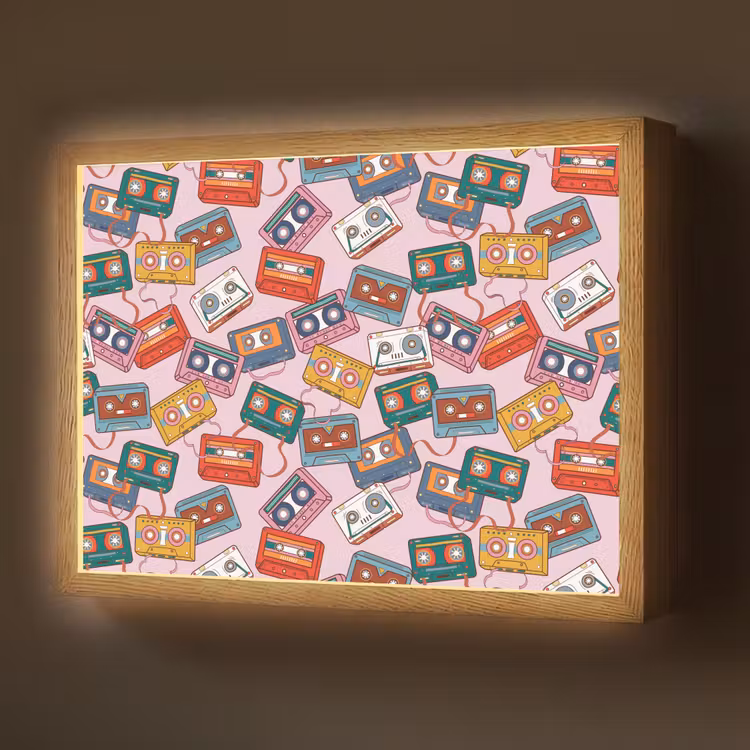 Cassette - Patroon - Roze Light Box met batterij (Wandlamp) middel 907 -z3d_website