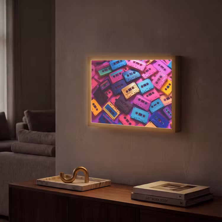 Cassetteband - Kleurrijk - Energiek Light Box met batterij (Wandlamp) middel -sfeer1