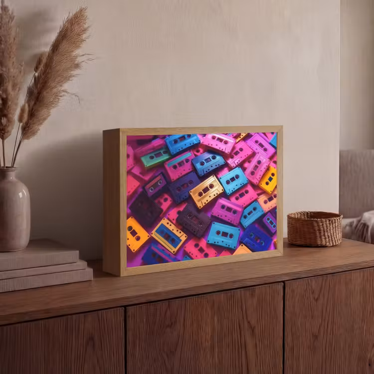Cassetteband - Kleurrijk - Energiek Light Box met batterij (Wandlamp) middel -sfeer2