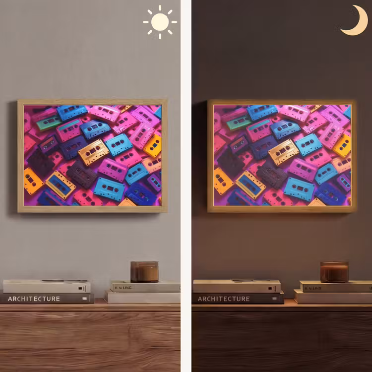 Cassetteband - Kleurrijk - Energiek Light Box met batterij (Wandlamp) middel -sfeer3
