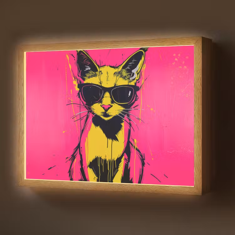 Kat - Art - Zonnebril - Roze Light Box met batterij (Wandlamp) middel -z3d_website