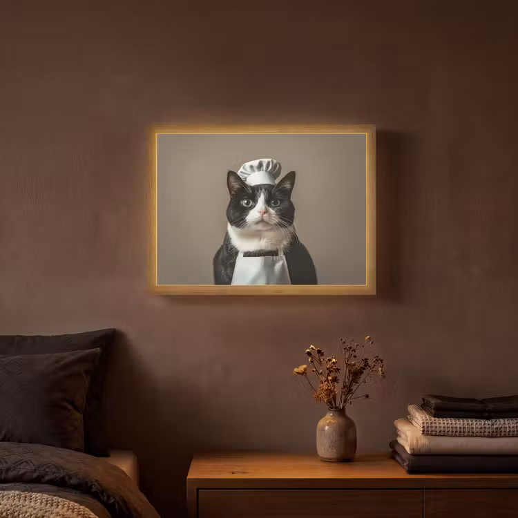 Kat - Kokskleding - Zwart - Wit Light Box met batterij (Wandlamp) middel -sfeer4