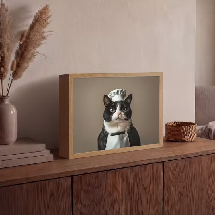 Kat - Kokskleding - Zwart - Wit Light Box met batterij (Wandlamp) middel -sfeer2