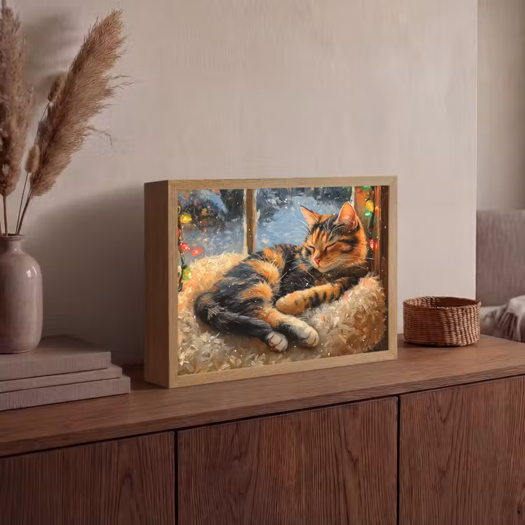 Kat - Kerst - Winter - Dier Light Box met batterij (Wandlamp) middel -sfeer2