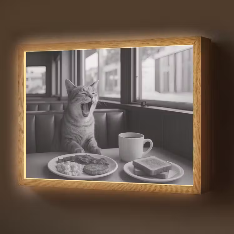 Kat - Koffie - Brood - Zwart Light Box met batterij (Wandlamp) middel -z3d_website