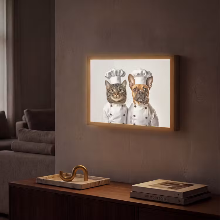 Kat - Hond - Kokskleding Light Box met batterij (Wandlamp) middel -sfeer1