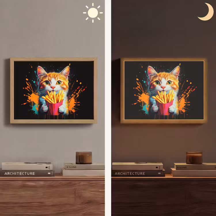 Kat - Eten - Patat - Graffiti - Abstract Light Box met batterij (Wandlamp) middel -sfeer3