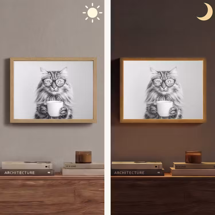 Kat - Bril - Mok - Pluizig Light Box met batterij (Wandlamp) middel -sfeer3