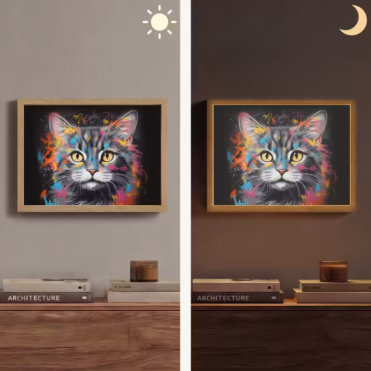 Kat - Graffiti - Dieren - Kleuren - Grijs Light Box met batterij (Wandlamp) middel -sfeer3