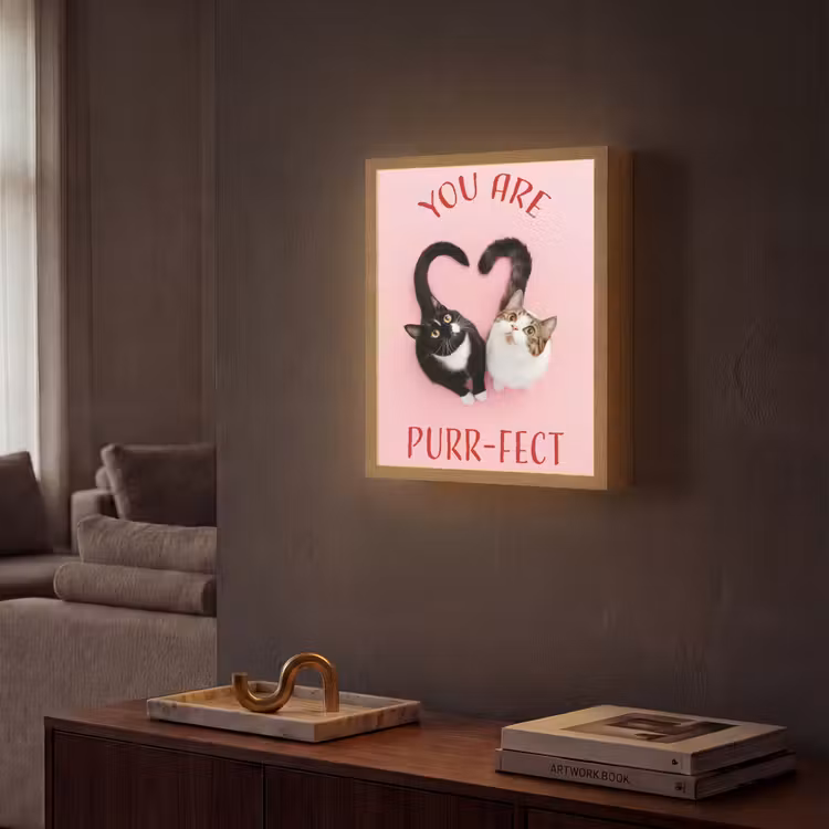 Kat - Hart - Tekst - Valentijn Light Box met batterij (Wandlamp) middel -sfeer1
