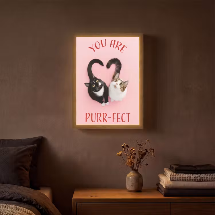 Kat - Hart - Tekst - Valentijn Light Box met batterij (Wandlamp) middel -sfeer4