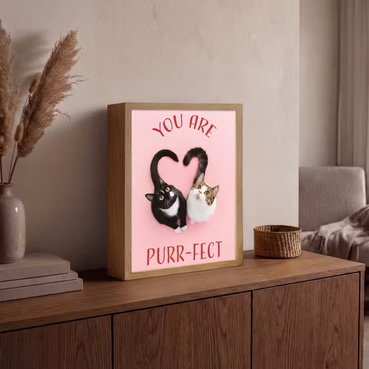 Kat - Hart - Tekst - Valentijn Light Box met batterij (Wandlamp) middel -sfeer2