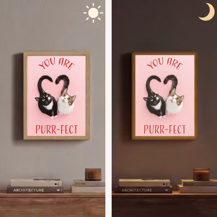 Kat - Hart - Tekst - Valentijn Light Box met batterij (Wandlamp) middel -sfeer3