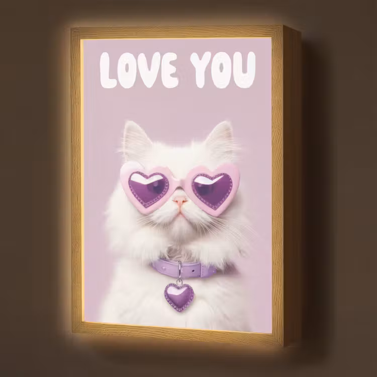 Kat - Love - Paars - Valentijn Light Box met batterij (Wandlamp) middel -z3d_website