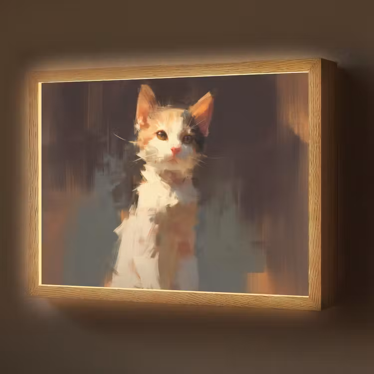 Kat - Geschilderd - Artistiek - Wit Light Box met batterij (Wandlamp) middel -z3d_website