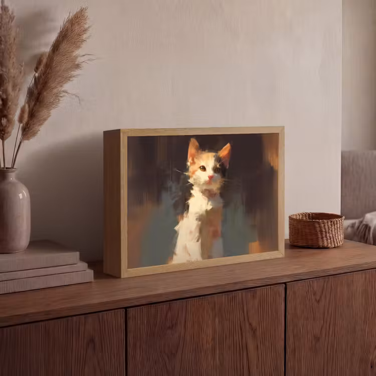 Kat - Geschilderd - Artistiek - Wit Light Box met batterij (Wandlamp) middel -sfeer2