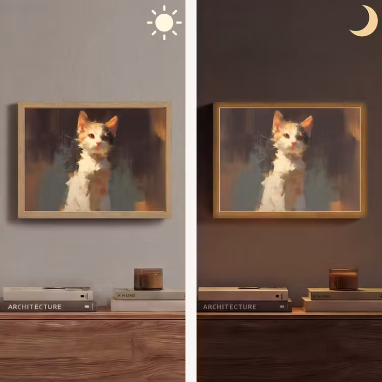 Kat - Geschilderd - Artistiek - Wit Light Box met batterij (Wandlamp) middel -sfeer3