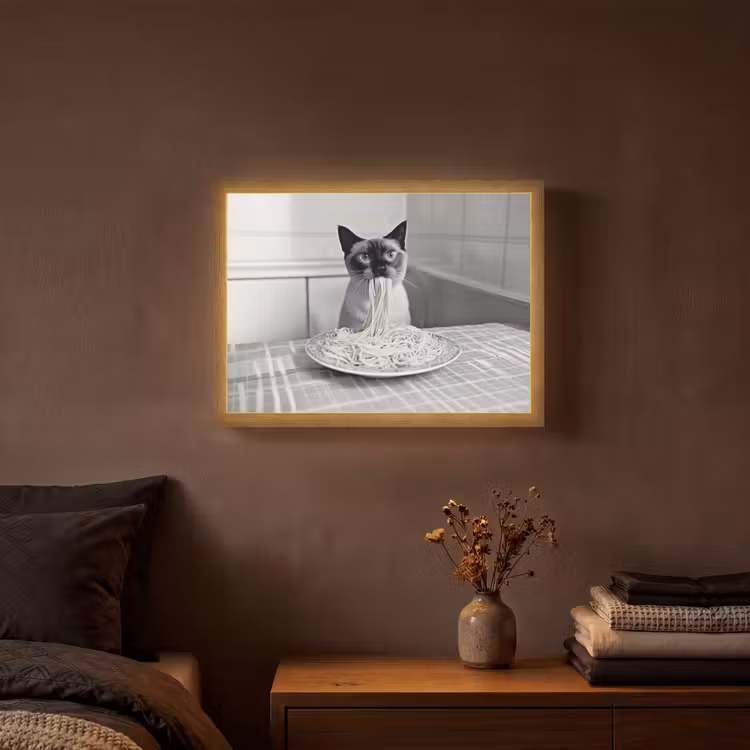 Kat - Siamees - Zwart Wit - Schattig - Dieren Light Box met batterij (Wandlamp) middel -sfeer4