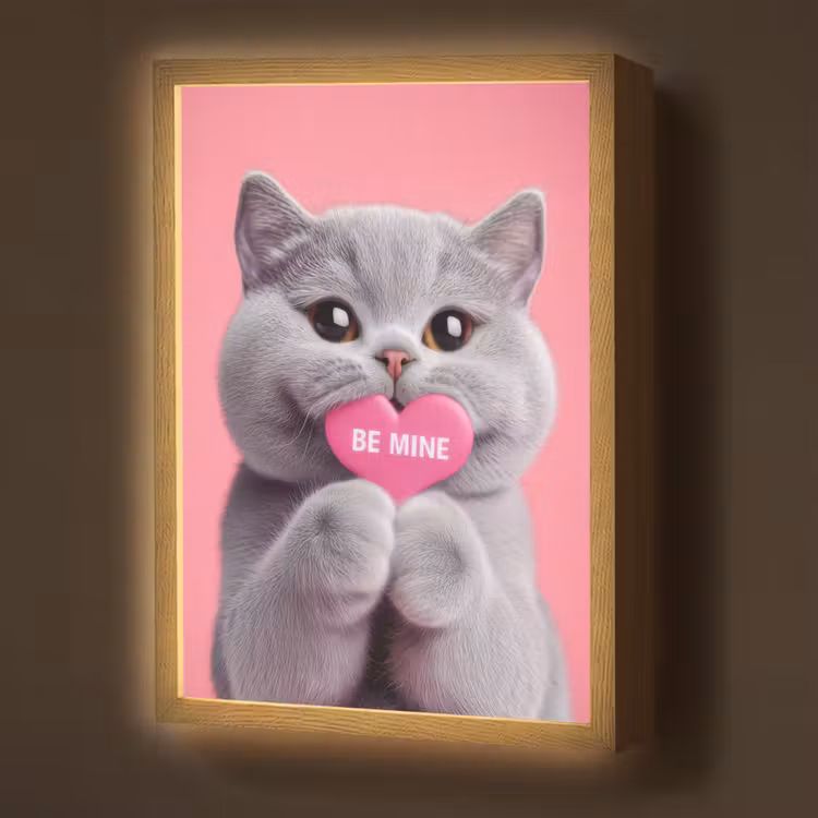 Kat - Valentijn - Roze - Liefde Light Box met batterij (Wandlamp) middel -z3d_website