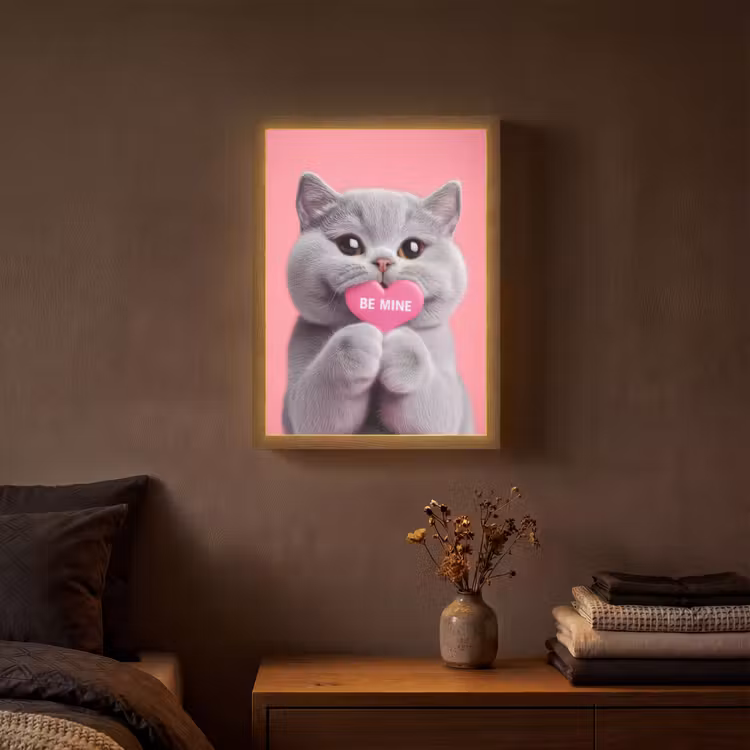 Kat - Valentijn - Roze - Liefde Light Box met batterij (Wandlamp) middel -sfeer4