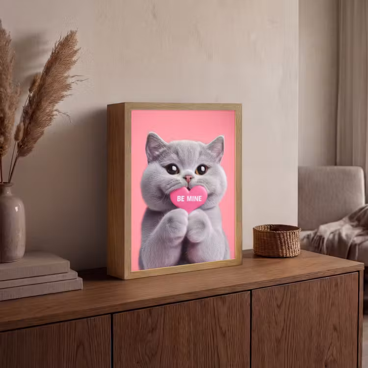 Kat - Valentijn - Roze - Liefde Light Box met batterij (Wandlamp) middel -sfeer2