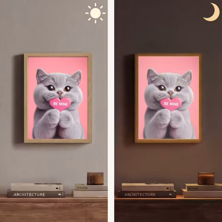 Kat - Valentijn - Roze - Liefde Light Box met batterij (Wandlamp) middel -sfeer3