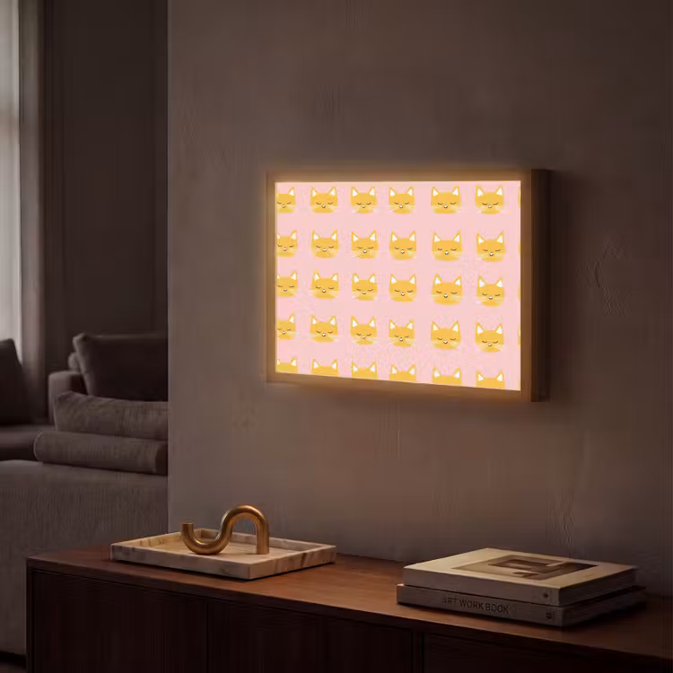 Katten - Patroon - Roze Light Box met batterij (Wandlamp) middel 907 -sfeer1