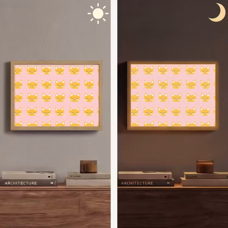 Katten - Patroon - Roze Light Box met batterij (Wandlamp) middel 907 -sfeer3