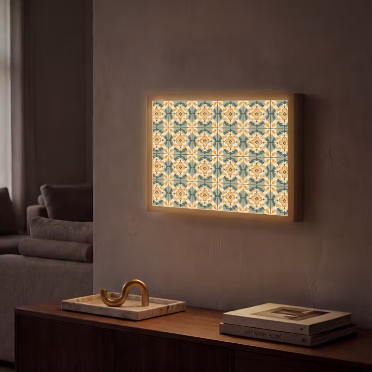 Keramiek - Verweerd - Kleurrijk Light Box met batterij (Wandlamp) middel 907 -sfeer1