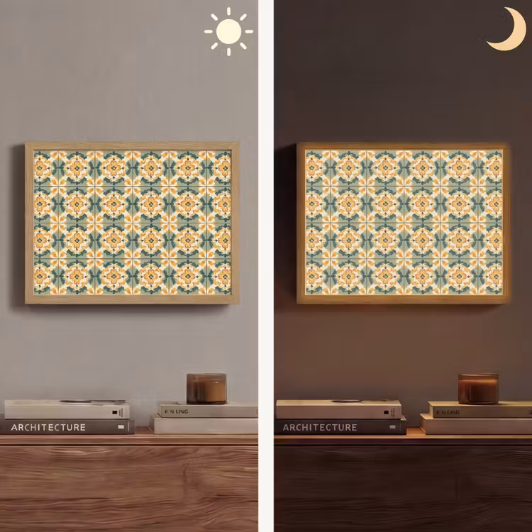 Keramiek - Verweerd - Kleurrijk Light Box met batterij (Wandlamp) middel 907 -sfeer3