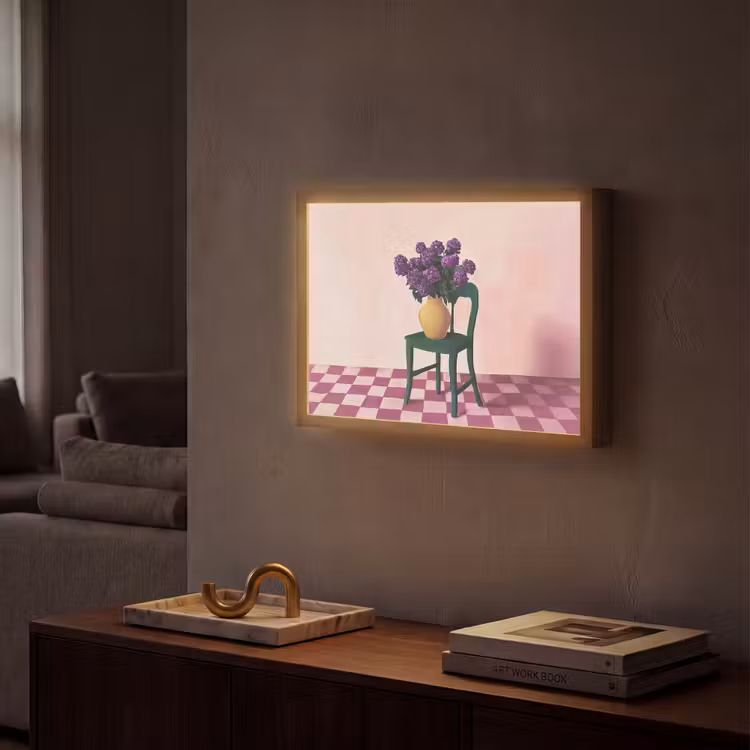 Stoel - Vaas - Bloemen - Geblokt Light Box met batterij (Wandlamp) middel -sfeer1