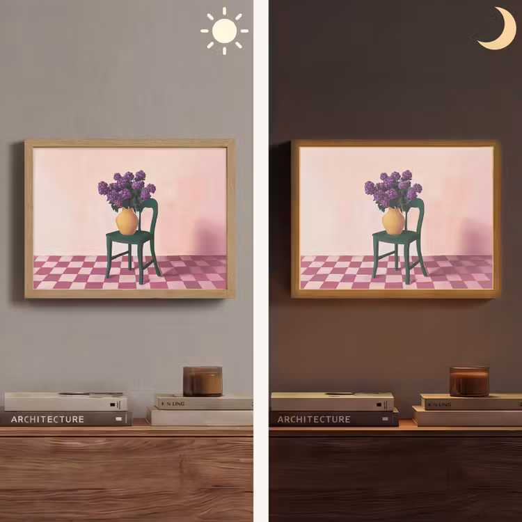 Stoel - Vaas - Bloemen - Geblokt Light Box met batterij (Wandlamp) middel -sfeer3