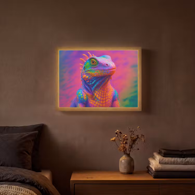 Kameleon - Dieren - Neon - Kleur Light Box met batterij (Wandlamp) middel -sfeer4