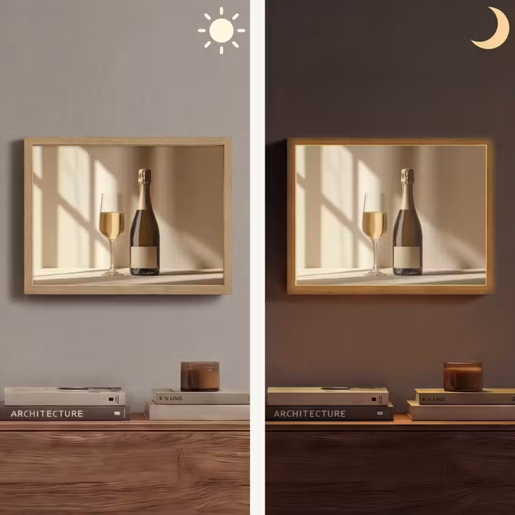 Champagne - Beige - Schaduw - Bubbels Light Box met batterij (Wandlamp) middel -sfeer3