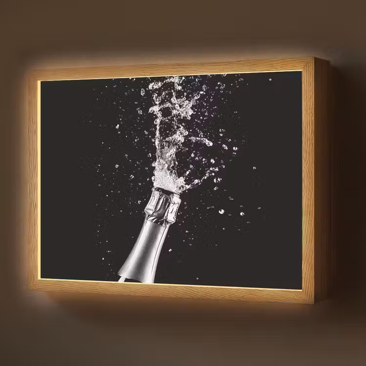 Champagne - Zwart - Spetters - Popping Light Box met batterij (Wandlamp) middel -z3d_website