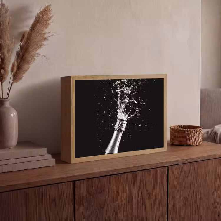 Champagne - Zwart - Spetters - Popping Light Box met batterij (Wandlamp) middel -sfeer2