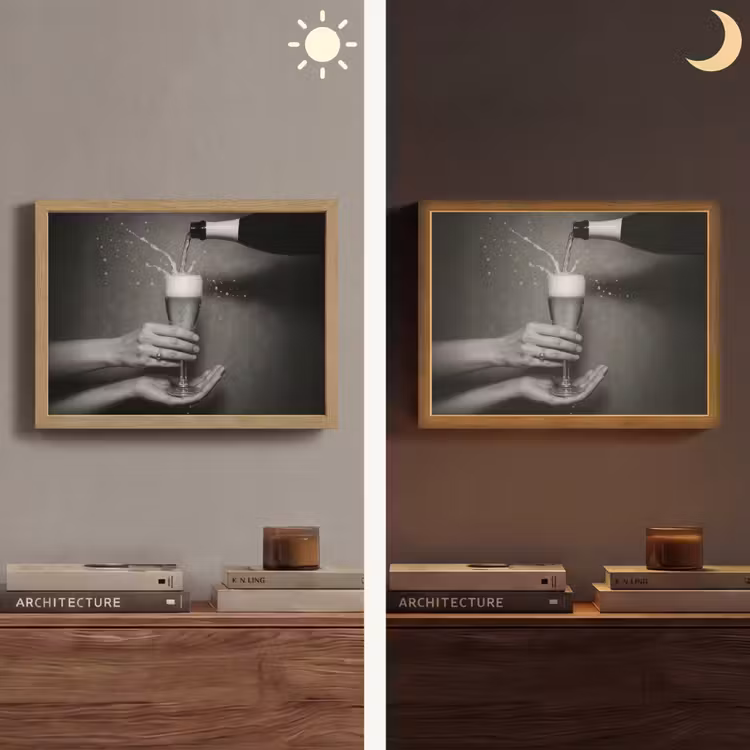 Champagnefles - Glas - Minimalistisch - Spetters Light Box met batterij (Wandlamp) middel -sfeer3