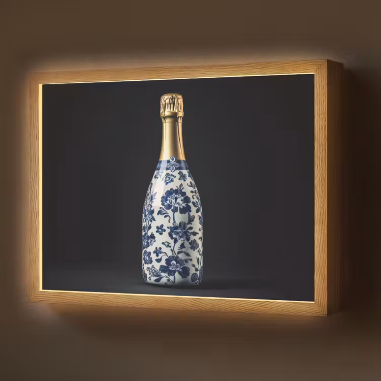 Champagne - Bloemen - Goud - Chique Light Box met batterij (Wandlamp) middel -z3d_website