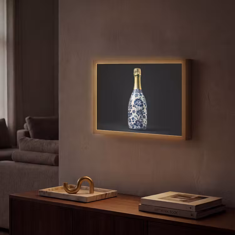 Champagne - Bloemen - Goud - Chique Light Box met batterij (Wandlamp) middel -sfeer1